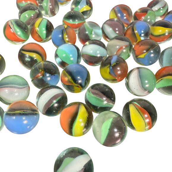 Vintage Glass Marbles Lot of 39 with Jar Multicolor Swirl Shooter Mix - Picture 1 of 4